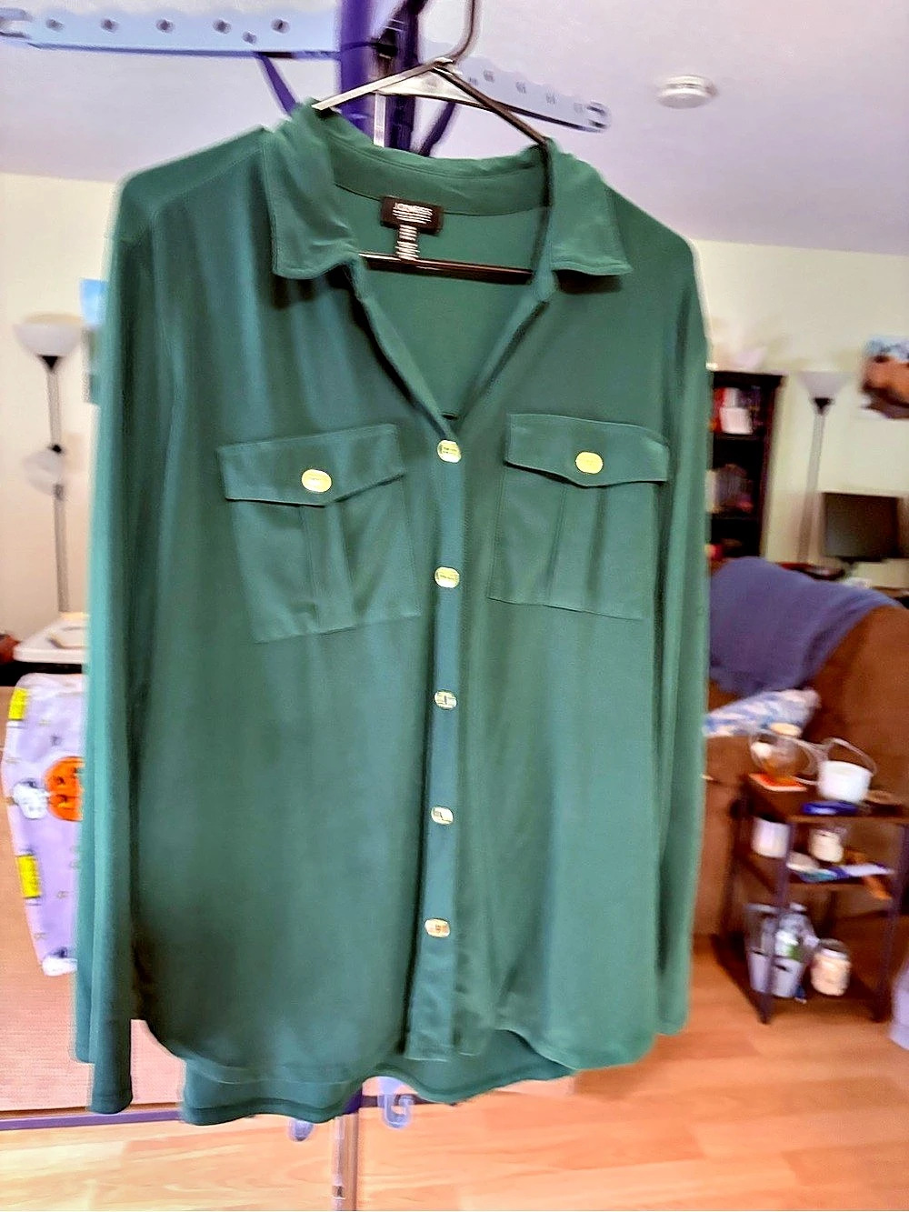 Jones New York Button Front Shirt in Green Size XL Like New